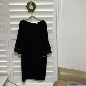 Calvin Klein 16W classic black dress with double ruffle sleeve